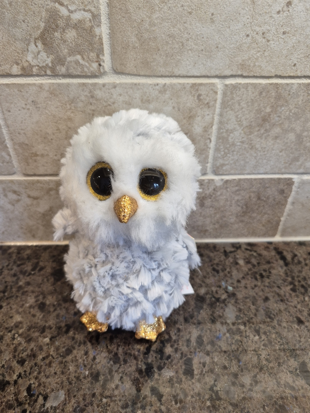 TY Beanie Boo Boos Owlette the Owl 6” Plush Grey White Gold Sparkle Retired